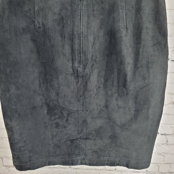 VTG Hunt Club Black Genuine Suede Leather Back Zip Button Lined Mini Skirt 14 - Picture 7 of 10